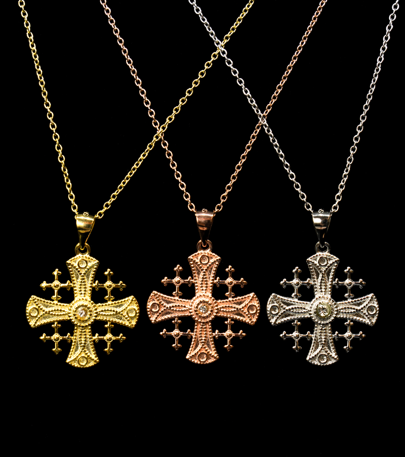 Luxurious 14K Gold Jerusalem Cross Necklace with Ruby Corundum, Diamonds,  and White Enamel : r/jewelrymaking